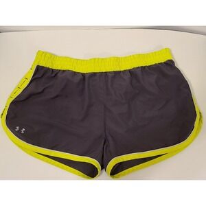 Womens Under Armour Running Shorts‎ Size Large Gray and Neon Yellow Inner Pocket